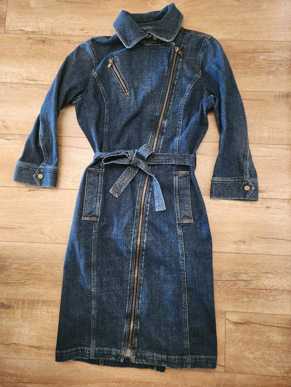 Vintage NWOT Ralph Lauren Jeans Heavy Denim Trench Coat Dress Women 10 Moto Zip - Picture 2 of 13